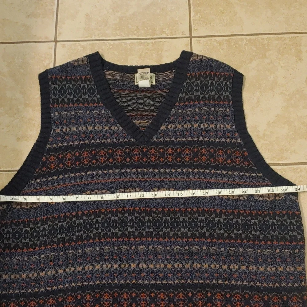 VTG L.L. Bean Fair Isle Sweater Vest Navy Blue Men's Size XL